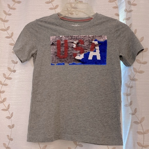 Oshkosh B’gosh gray USA flip sequins kids top short sleeve T-Shirt size 7 - Picture 8 of 11